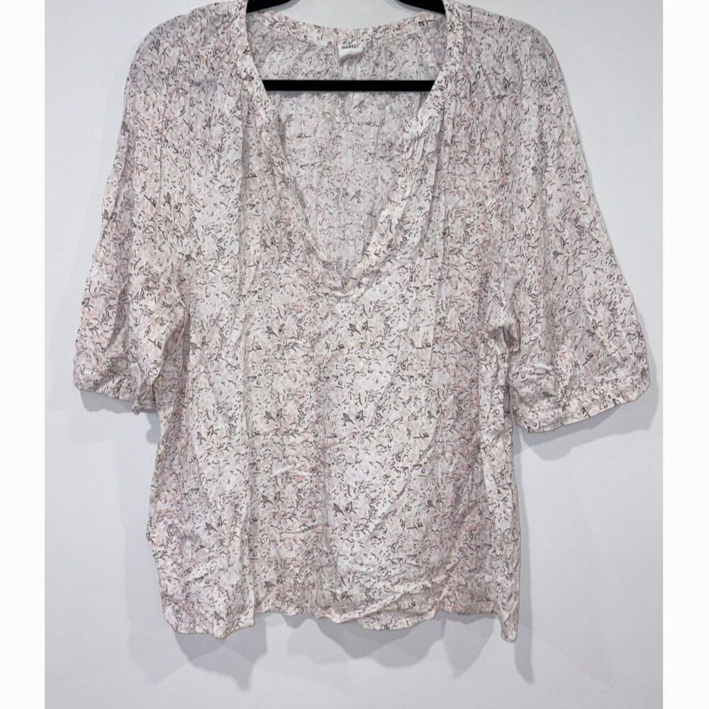 Melrose and Market Pink Floral V-Neck 3/4 Sleeve Blouse Size Large